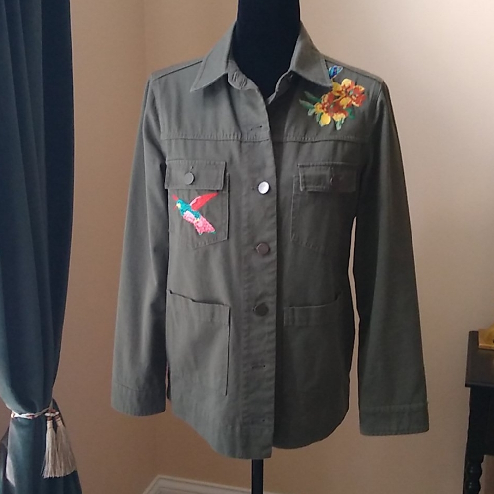 WHO WHAT WEAR Military Embroidered Jacket Size M